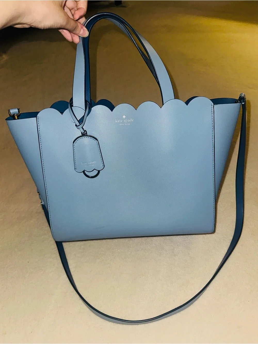 kate spade light blue scallop-edge tote with detachable strap
